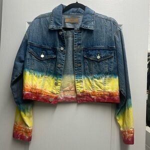 Blank NYC Cropped Denim Jacket with Rainbow Tie Dye, Size S WORN ONCE